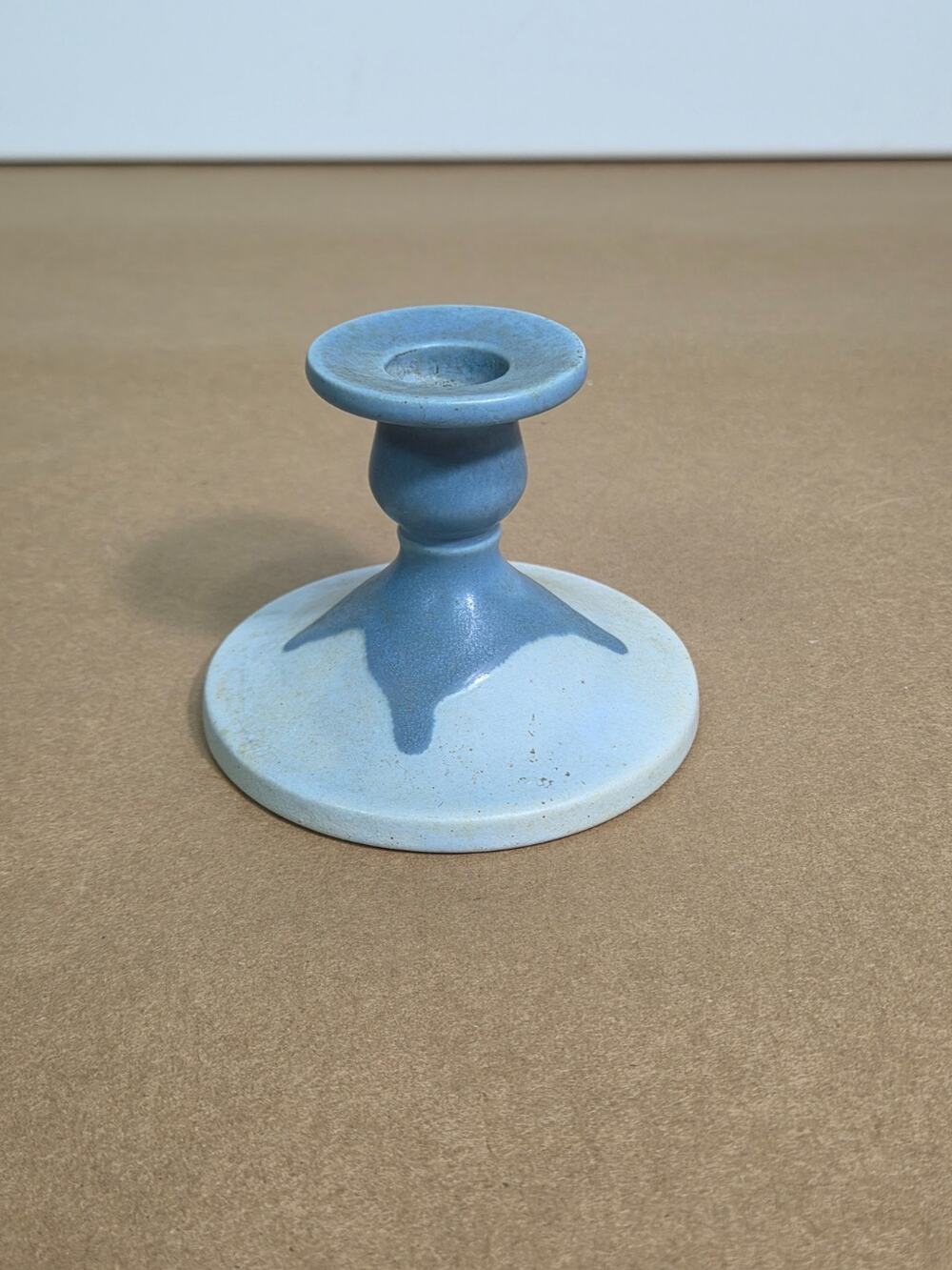 Vintage Pennsbury Pottery Blue Pedestal Candlestick Holder - MCM Folk Art